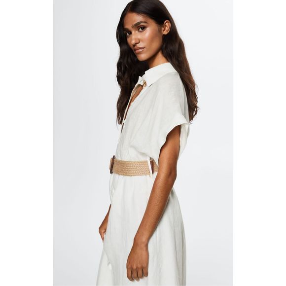Mango Linen Shirt Dress White Size 6 - Picture 6 of 12